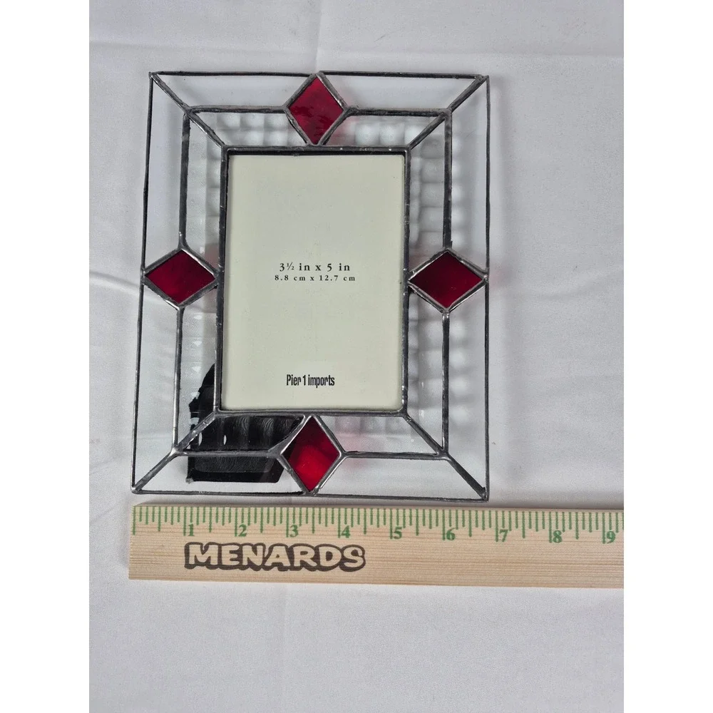 Vintage Pier 1 Imports Stained Glass Picture Frame Beveled Glass Red Accent
